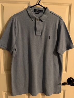 Polo by Ralph Lauren Heather Light Blue Pique Polo with Navy Logo